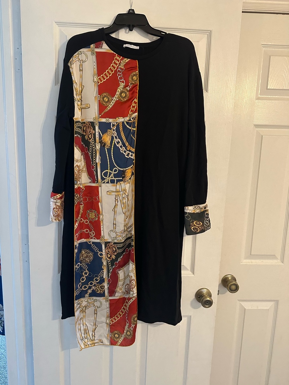 Zara Black Contrast-Panel Dress with  Chain Print